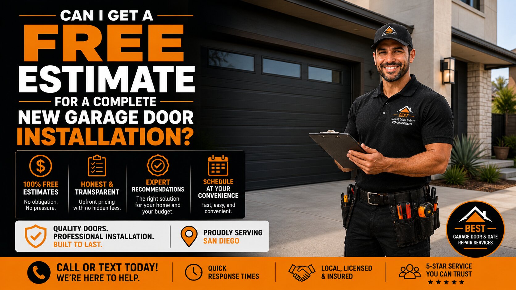 Can I get a free estimate for a complete new garage door installation?